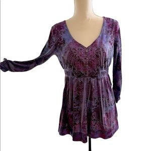 ONE WORLD Purple and Pink Boho Mini Dress